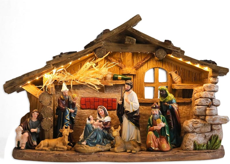 CHONSUN Nativity Scene Indoor 10.2 Inch Christmas Music Village Manger Nativity Sets Tabletop Jesus Christmas Figurines Decorations Christmas Ornaments - Image 1